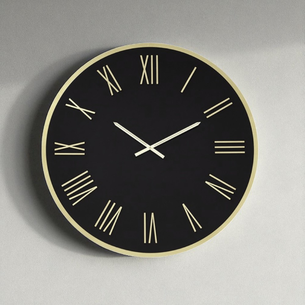 Orologio rotondo D60 cm in Laminam Nero con dettagli Oro LAZARUS