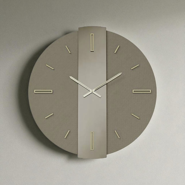 Horloge ronde D60 cm RIGGS en verre Laminam Slate Bronze avec détails dorés