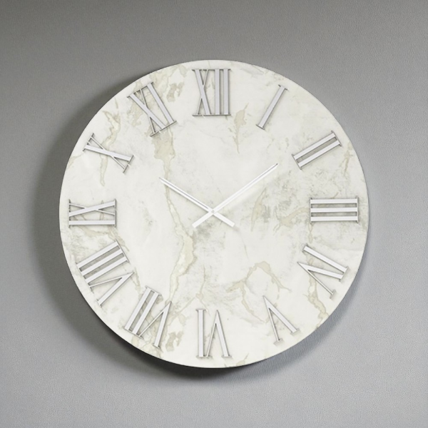 HAROLD round clock D60 cm in wood covered with silver wallpaper