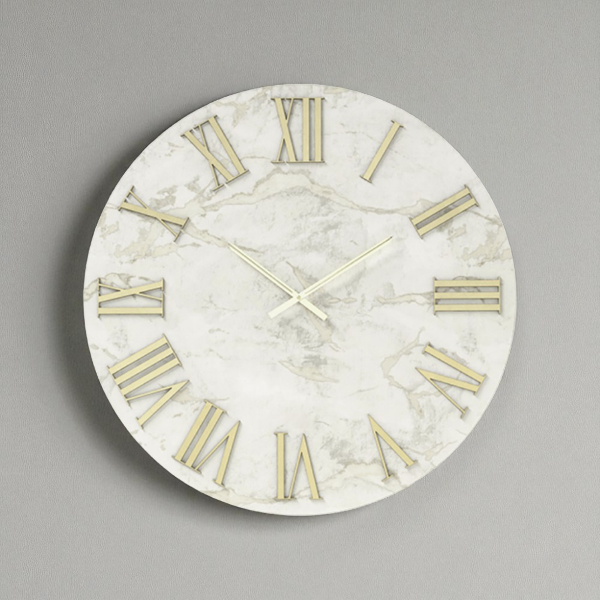 Orologio HAROLD rotondo D60 cm in legno rivestito con parato Oro