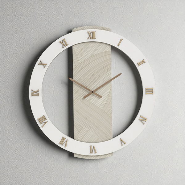 Orologio SCOTT rotondo D60 cm in legno rivestito con parato e dettagli Rame