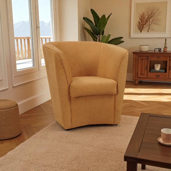 fauteuil moderne rembourré jaune en tissu anti-taches