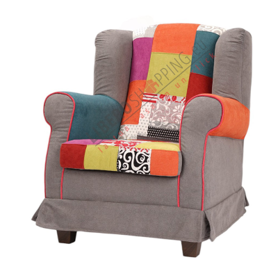 Poltrona in tessuto patchwork sfoderabile BERGERE TORTORA