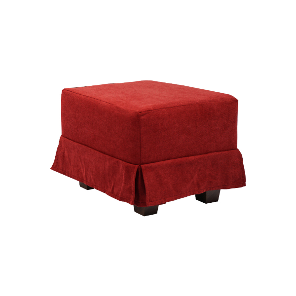 pouf moderne 57x41 h rembourré en tissu bordeaux déhoussable avec pieds