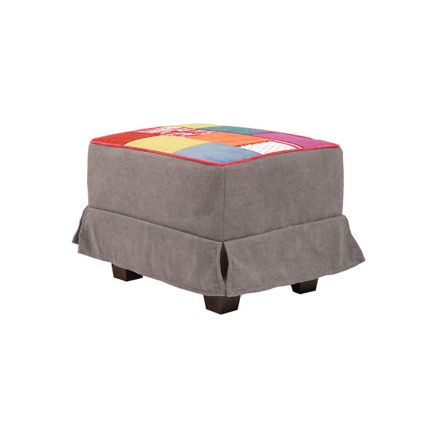 pouf rembourré design patchwork gris 57x41 h déhoussable avec pieds