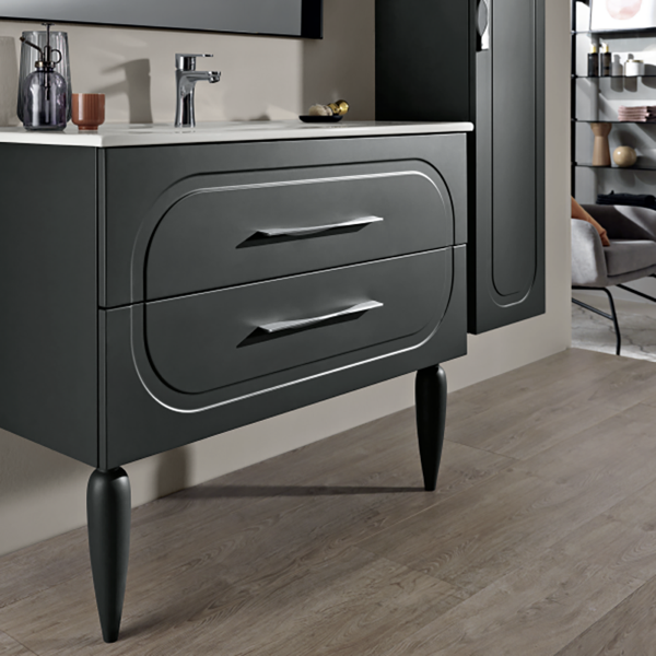 Meuble de salle de bain moderne sur pied avec base 100 CASPIO avec 2 tiroirs et lavabo ANTHRACITE MAT