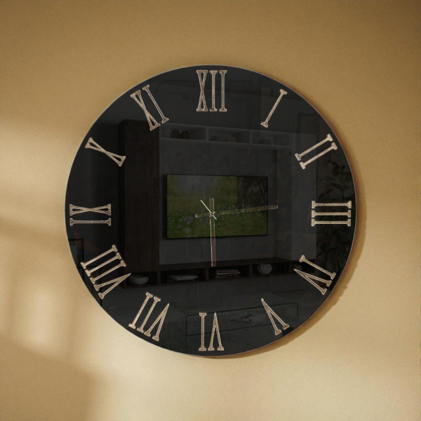 Orologio rotondo da parete LUX D65 cm a specchio fumè e numeri ambra