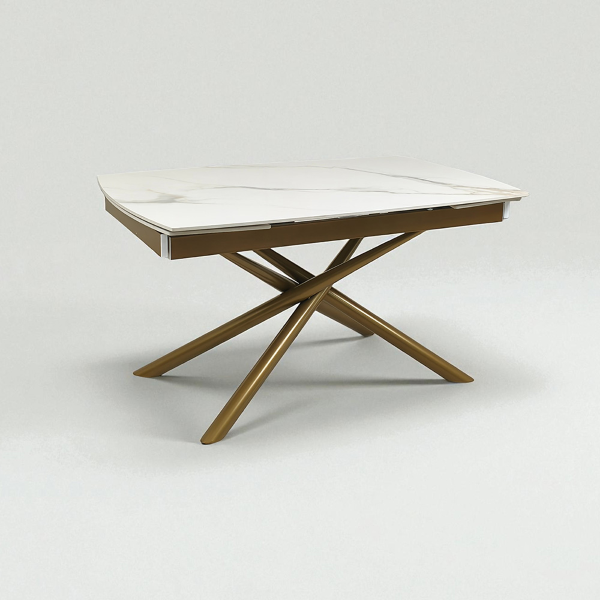 Mesa extensible 140-200x90 cm patas doradas tapa mármol blanco - VERAL