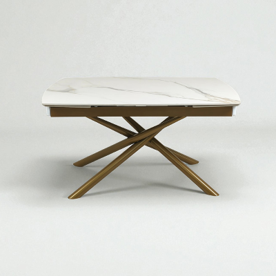 Mesa extensible 140-200x90 cm patas doradas tapa mármol blanco - VERAL