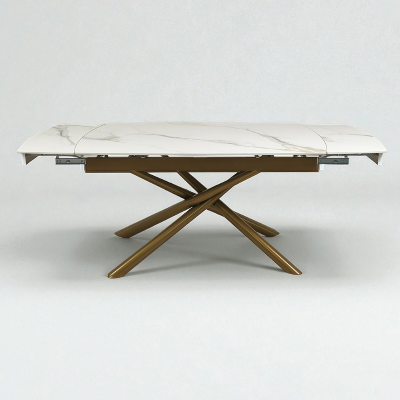 Mesa extensible 140-200x90 cm patas doradas tapa mármol blanco - VERAL