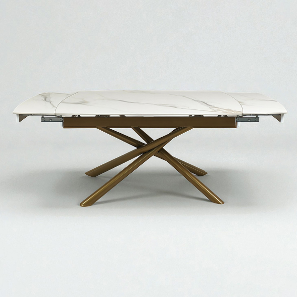 Mesa extensible 140-200x90 cm patas doradas tapa mármol blanco - VERAL