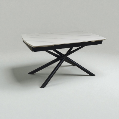 Ausziehbarer Tisch 140-200x90 cm Marmor Weiß Platte und schwarze Beine - VERAL