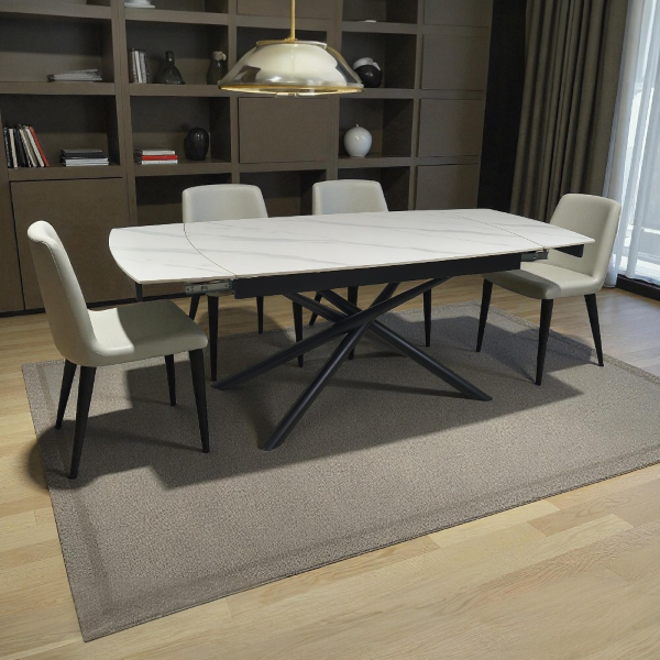 Ausziehbarer Tisch 140-200x90 cm Marmor Weiß Platte und schwarze Beine - VERAL
