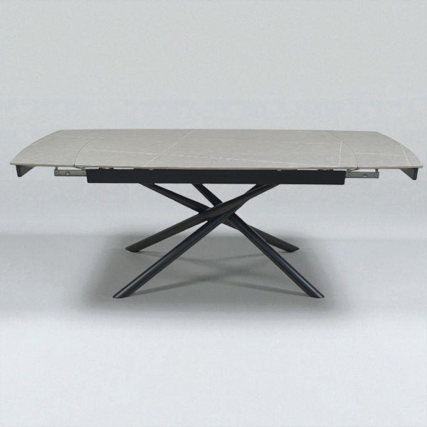 Table extensible 140-200x90 cm plateau marbre gris et pieds noirs - VERAL