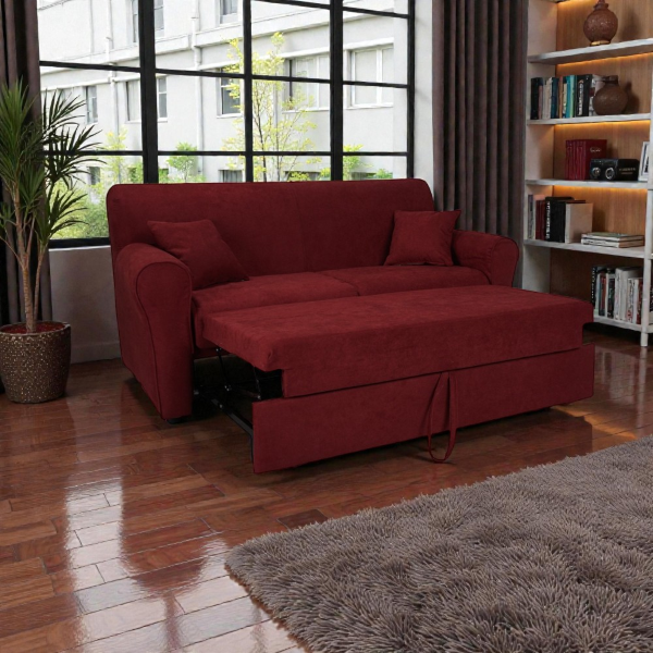 Canapé-Lit Extensible 2 Places 180 cm Tissu Rembourré Bordeaux