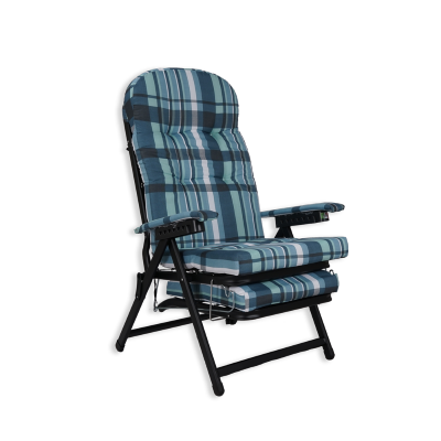Metal deckchair - extension with padded cushion MARY Scottish blue