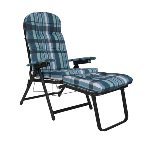 Metal deckchair - extension with padded cushion MARY Scottish blue