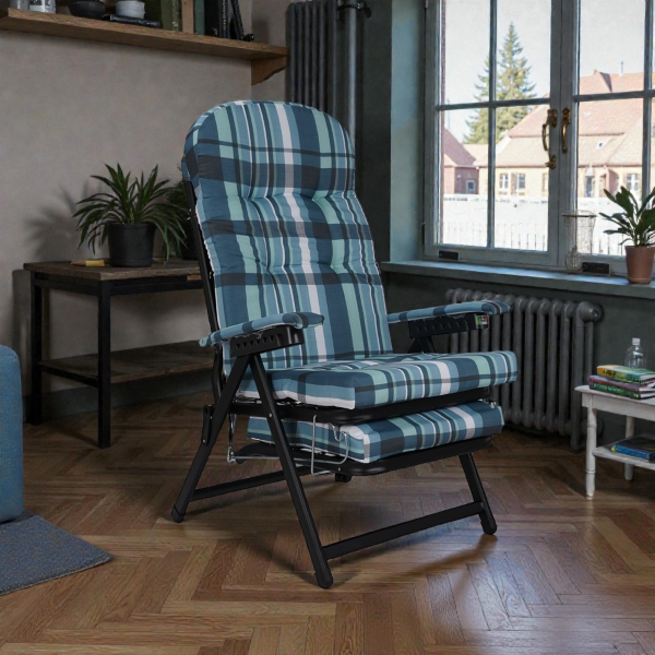 Metal deckchair - extension with padded cushion MARY Scottish blue