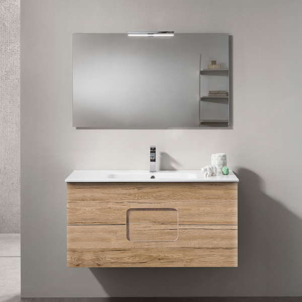 ARCO Rovere Nodi melamine-faced 120 cm suspended bathroom cabinet with two drawers