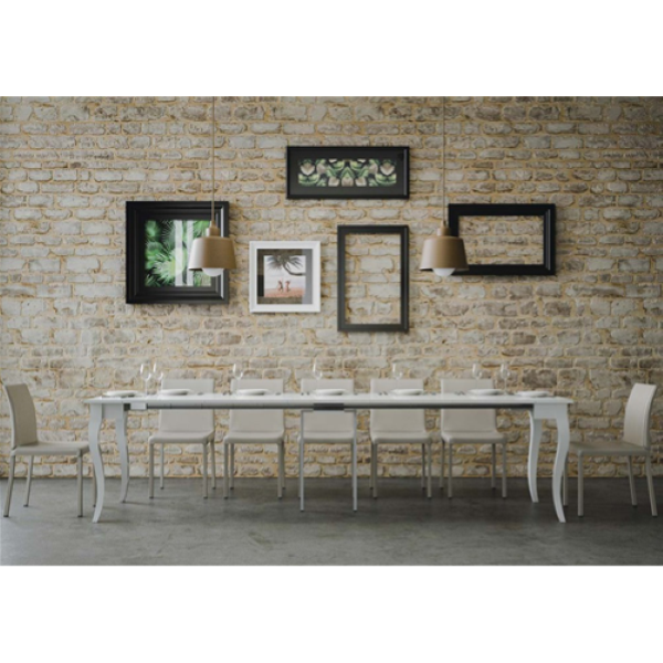 OLANDA white extensible console table with saber legs 90x48/308 cm