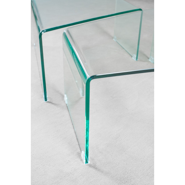 Coppia tavolino arredo in vetro curvato trasparente MERCURY L70 x P60 x H36