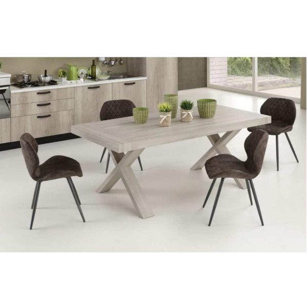 CAPRI table extensible en bois avec pattes croisées ORME PERLE (180/280)