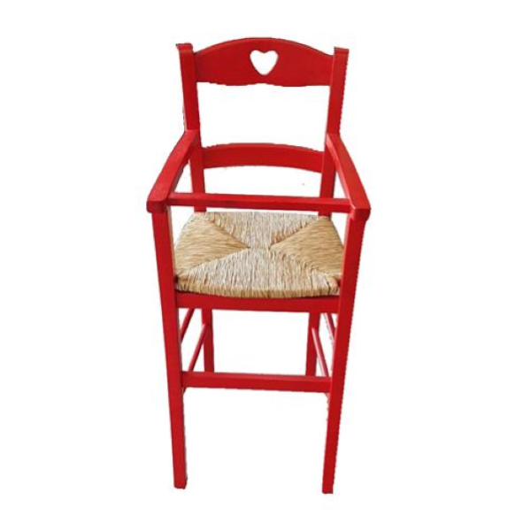 BABY Hochstuhl aus Holz mit Strohsitz und Schutz rot