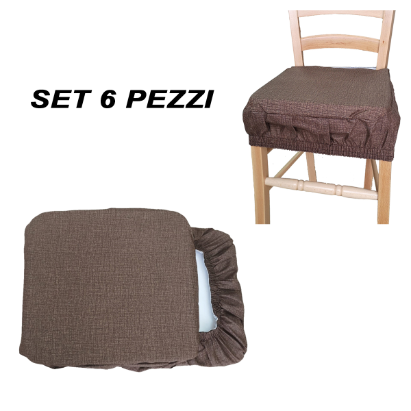 SET 6 Stück Sitzbezug Kissen gepolstert Mollettone mit dunkelbraunem Gummiband