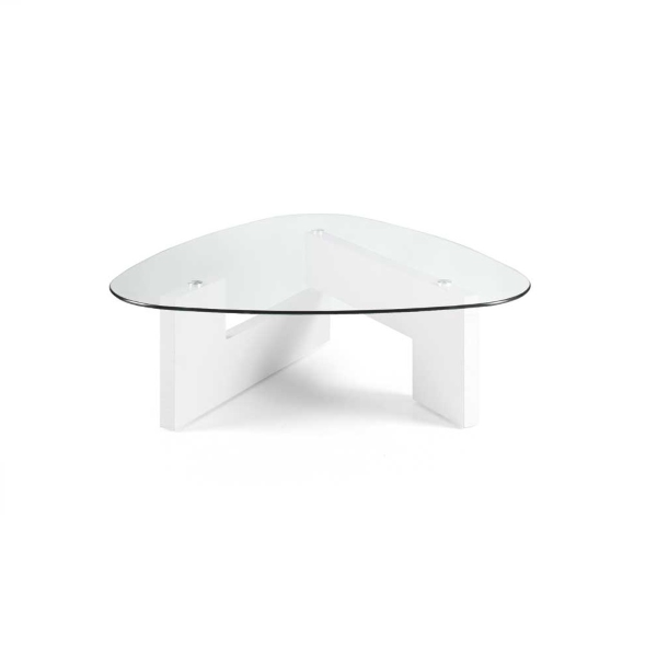 Table basse avec plateau en verre et piètement en bois CASTORE Blanc