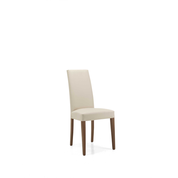 Sedia in ecopelle BEIGE con gambe verniciate NOCE mod. DENVER Set da 2 pezzi