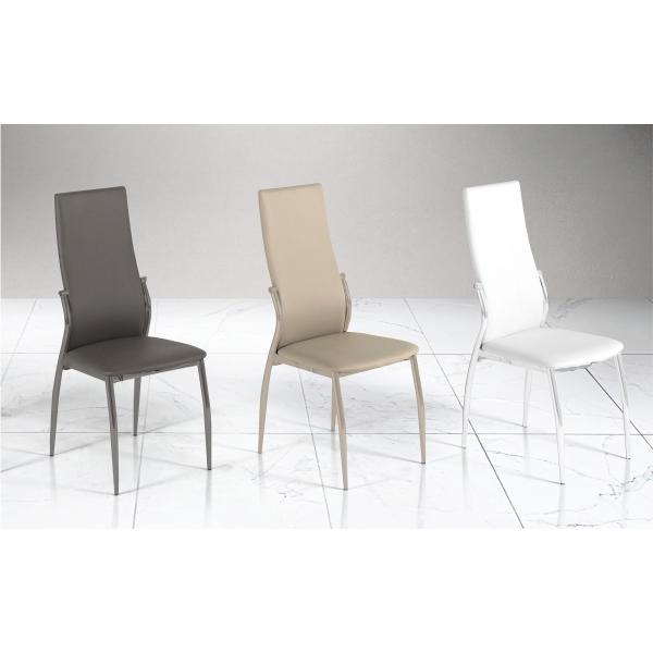 Chaise en éco-cuir avec structure en métal SILVIA gris tourterelle Set 2 pièces