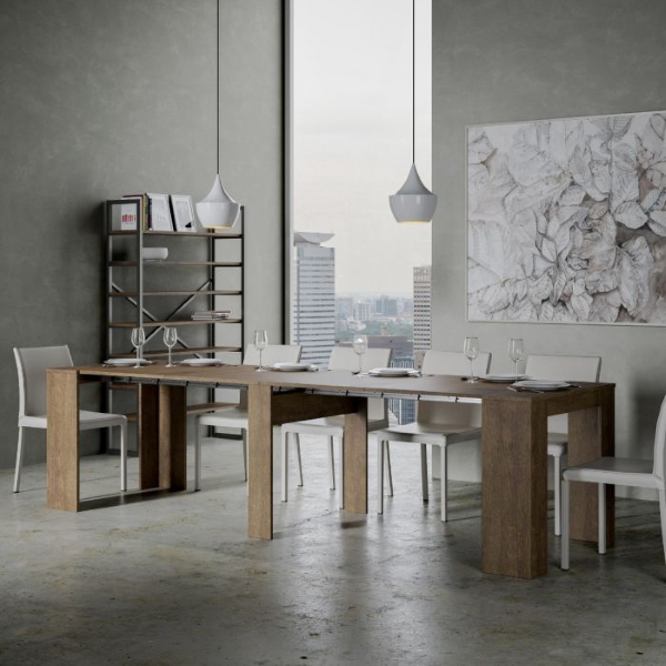 Tavolo Consolle Allungabile VENUS allungabile fino a 296 cm NOCE allunghe interne