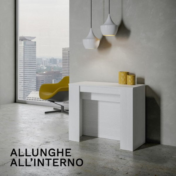 Tavolo Consolle Allungabile VENUS allungabile fino a 296 cm BIANCO FRASSINO allunghe interne