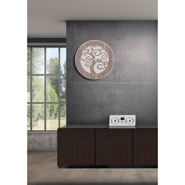 Orologio da parete moderno ALBERO DELLA VITA in legno laminato diametro 30cm BRC