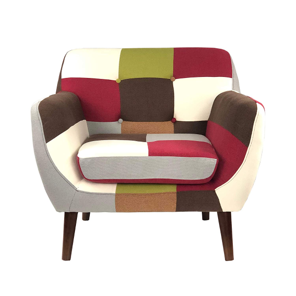 LEVANTE fauteuil avec pouf en tissu patchwork