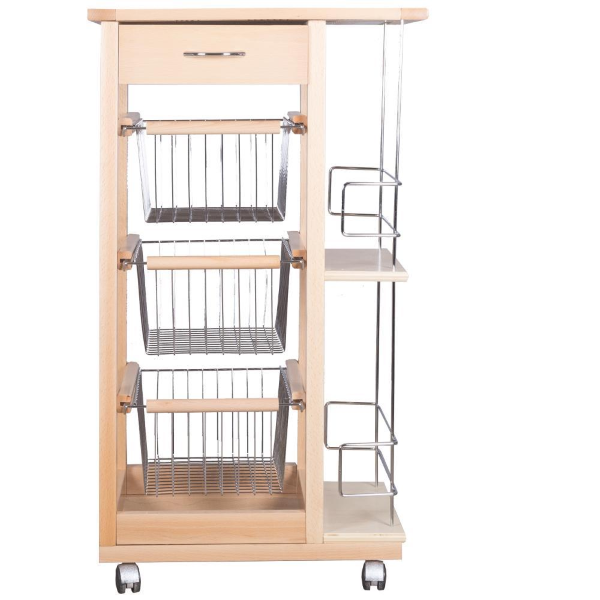 SLIM kitchen trolley fruit holder with bottle holder Natural