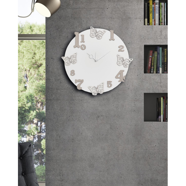 Horloge murale ronde en bois laminé D50 BRC - Papillons