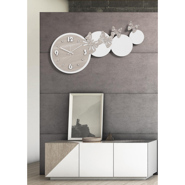 Orologio da parete legno laminato moderno 80x40 BRC - FARFALLE 2