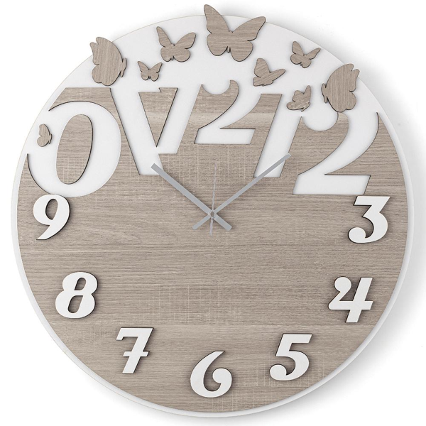 Orologio rotondo moderno D30 BUTTERFLY in legno laminato BRC