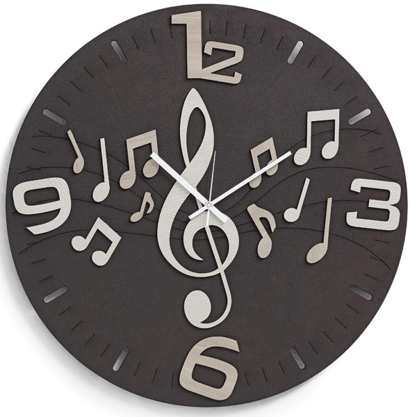 Modern wall clock 30 cm MUSIC in RSN laminated wood