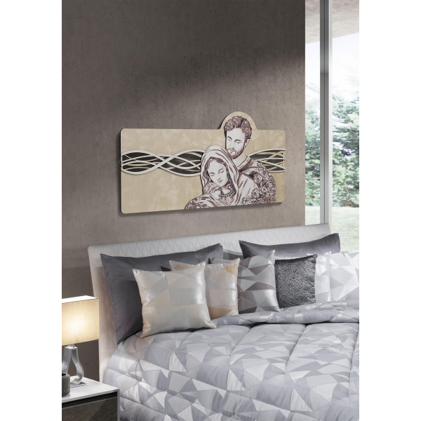 Quadro 59x119 cm Sacra Famiglia legno laminato figura stampata oro