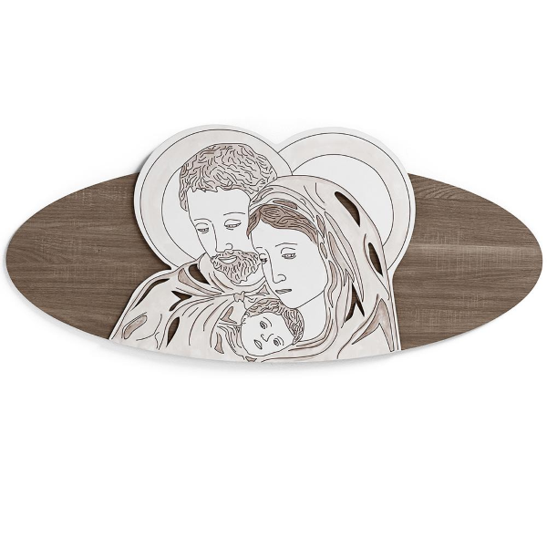 Capezzale ovale Sacra Famiglia 59x119 cm in legno laminato Modello 3