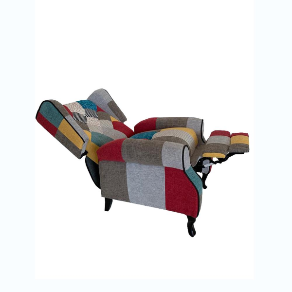 005172 - Relax armchair in patchwork fabric BERGERE Reclining footrest 