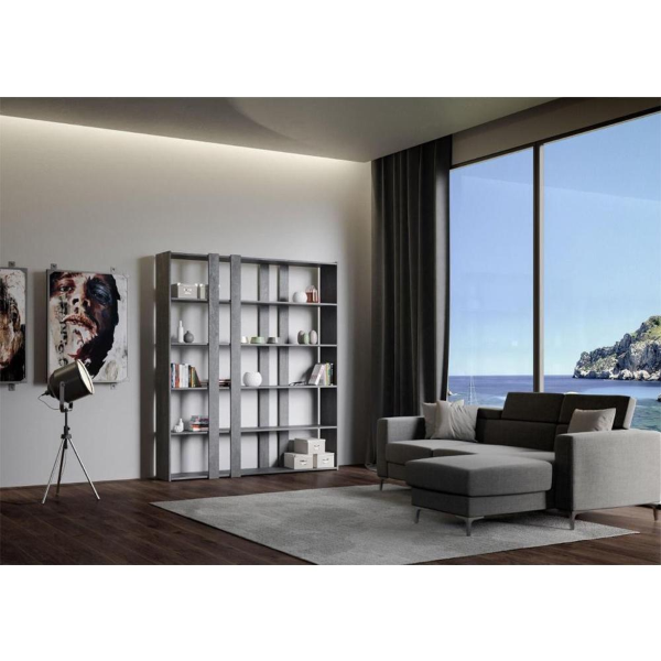 Bookcase 178x204h cm in Cemento wood with 6 shelves - KATO A