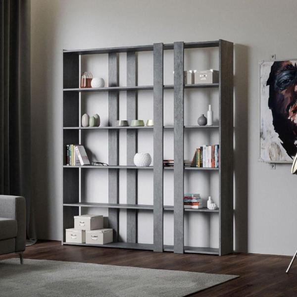 Bookcase 178x204h cm in Cemento wood with 6 shelves - KATO A