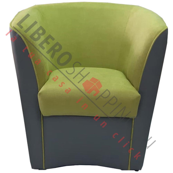 Fauteuil VALENTINA BICOLOR en éco-cuir GRIS et assise en tissu VERT