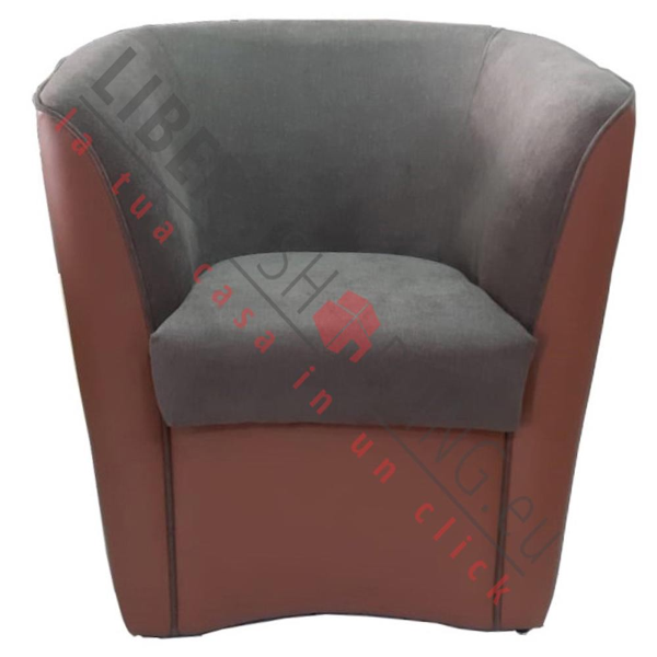 Fauteuil BICOLOR VALENTINA en éco-cuir MARRON et assise en tissu GRIS