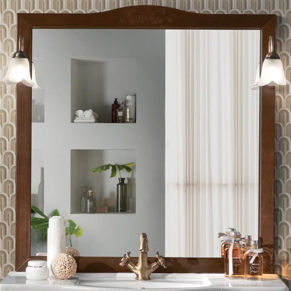002527 - Specchio da bagno in stile classico con 2 applique ANNA 100 noce 