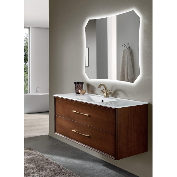 Moderner hängender Badezimmerschrank 120 CLASSIC Sockel mit 2 Schubladen und LIGHT WALNUT Waschbecken