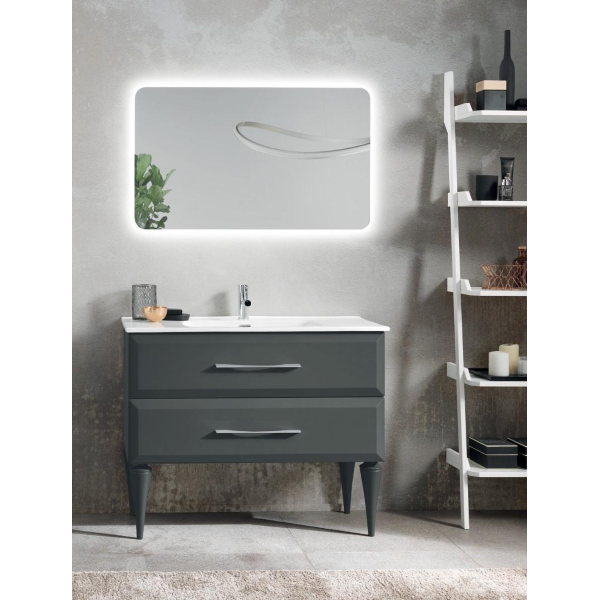 Modern ground bathroom cabinet base 100 CLEIDE with 2 drawers and matt anthracite washbasin